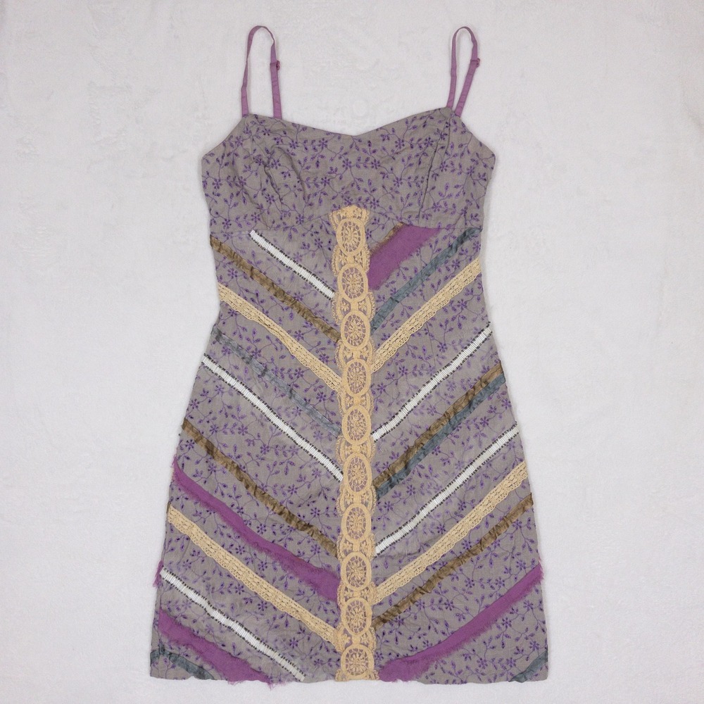 Plenty Babydoll Fairy Dress Womens Size 2 Purple Patchwork Beaded